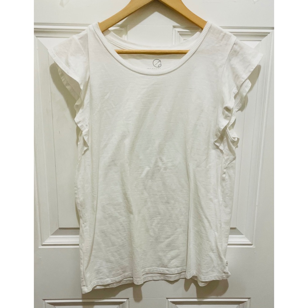 EcoThreads White Organic‎ Cotton Ruffle Sleeve Top Womens Large